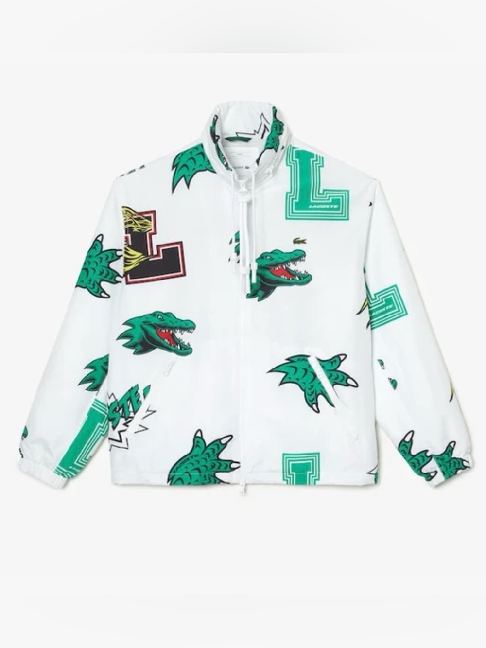Lacoste Unisex Holiday Water-Repellent Taffeta Logo Jacket White/Multi, Size L